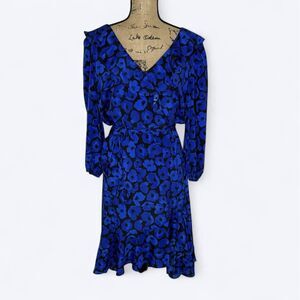 JW Jason Wu High Low Dress Sz XXL Black Blue Floral Tie Waist Ruffle Party‎